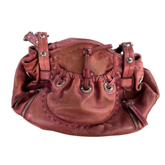 B Makowsky Lisbon Brown Red Drawstring Pocket Hobo Bag Satchel - Picture 6 of 16